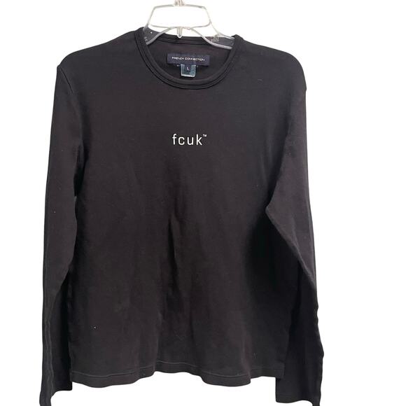 FCUK French Connection Black Long Sleeve Tee Size Large Womens Graphic - Picture 1 of 4